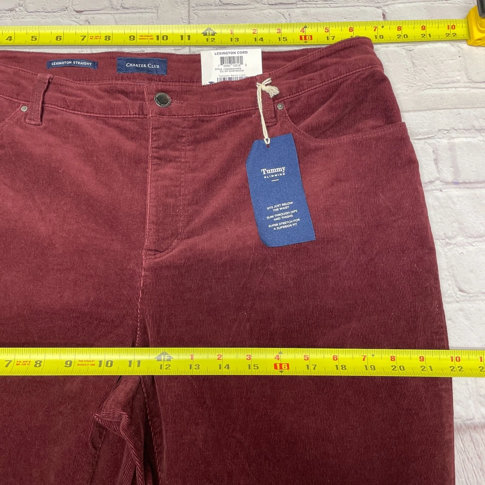 Pantalones rectos de pana Charter Club Lexington talla 16 borgoña M270-19 nuevos con etiquetas Foto 3 de 4