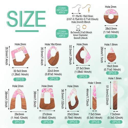 20Pc/Box Opaque Resin Walnut Wood Pendants DIY 2 Tone Dangle Earring Making Kit - Bild 3 von 8
