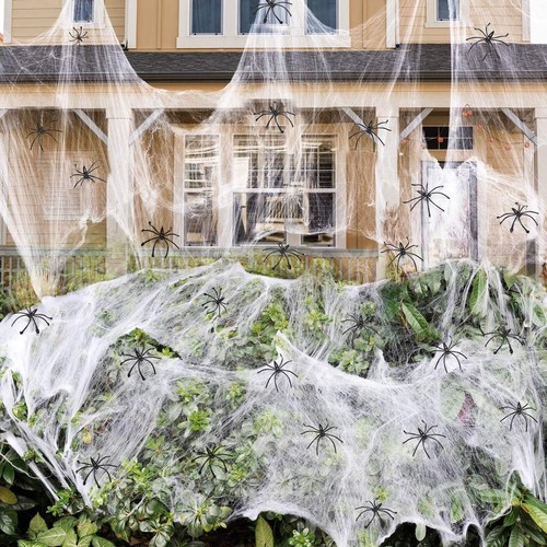 ๐ 1400 Sqft Halloween Spider Webs Decorations 150 Fake Spiders Stretchy - Picture 9 of 9