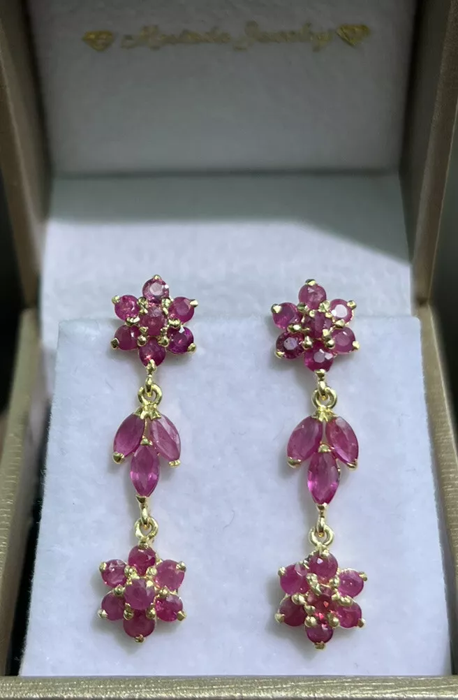 Natural Ruby Earrings in 14 Karat Rose Gold Ruby and 0.25 Carat Diamond  Earrings