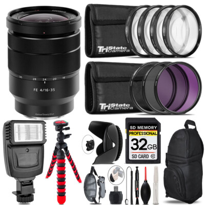 Sony Vario-Tessar T* FE 16-35mm ZA Lens + Flash + Tripod & More - 32GB Kit Kit