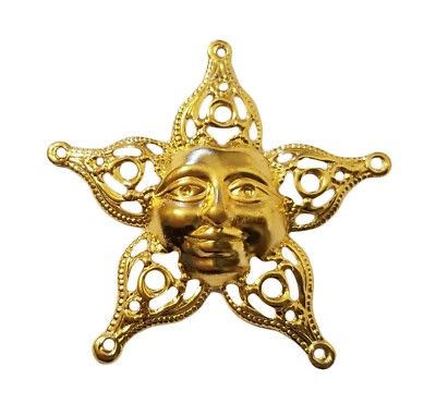 10 pcs Gold Tone Metal Filigree Smiling Sun Face Jewelry Findings Charms Large 