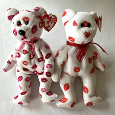 TY Beanie Babies Kissy 2003 and Smooch 2000 Plush Stuffed Bears Lipstick Kisses