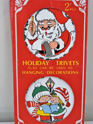 Vintage Christmas Holiday Trivets Yuletide Concepts Taiwan Santa & Carolers 4" - Picture 2 of 5