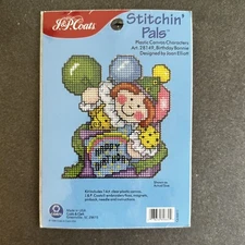 STITCHIN' PALS Clown Plastic KIT Birthday Bonnie by J.P. Coats Cross Stitch Pin