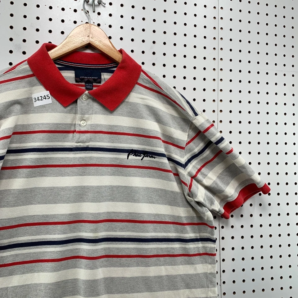 Vintage 90s Phat Farm Polo Shirt Mens 2XL Gray White Striped Hip Hop 24.5x28.5 - Image 3 of 4