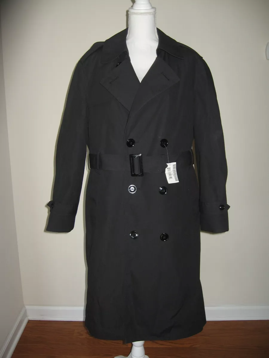 US Military Army Men s Black Raincoat Trench Coat W Removable
