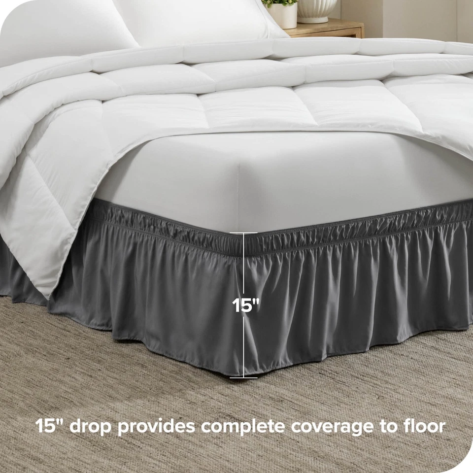 Bare Home Adjustable Wrap Around Ruffled Bed Skirt - 15-inch Tailored Drop - Image 2 of 4
