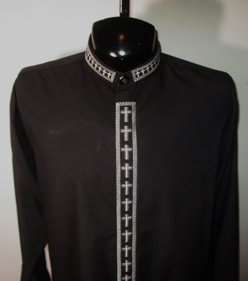 Camisa de Vestir DANIEL ELLISSA Negra Cuello Simulado Bordada Talla 17.5/36-37 Foto 3 de 4