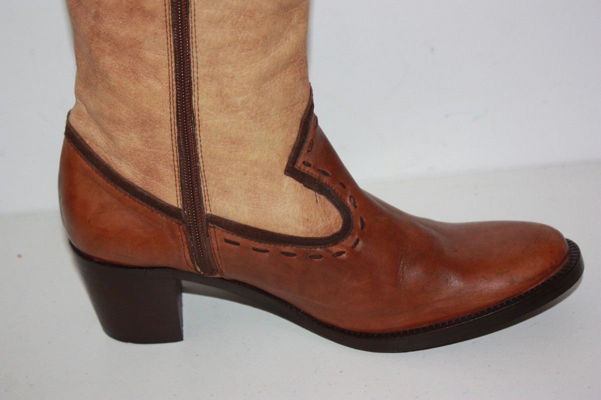 Bottines En Cuir Imprimé Beige SANCHE DE LA ROSA - Taille 37 - Occasion Très Bon état