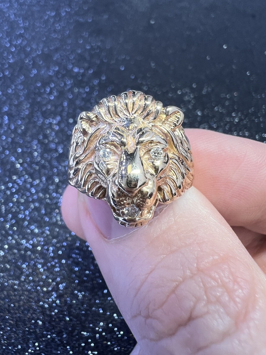 14K Yellow Gold Men's Diamond Lion Ring