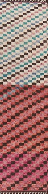 Thick-Plush Modern Hand-knotted Moroccan Berber Checked Oriental Runner Rug 3x13