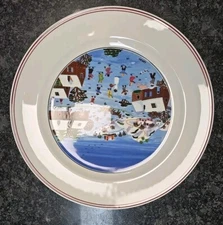 Villeroy & Boch Naif Christmas Dinner Plate 10.5" Folk Art Ice Skating New!