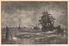 Louisiana Port Eads South Pass on Mississippi River 1885 Antique Print