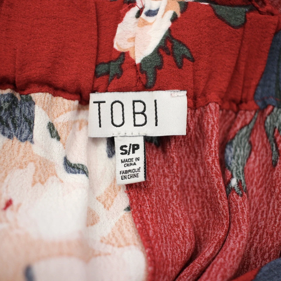 Tobi High Rise Shorts Size Small Floral Red Pull On Cottagecore Boho Romantic - Image 3 of 4