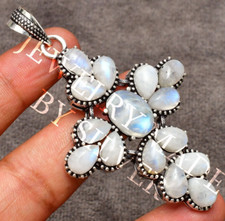 Rainbow Moonstone Gemstone 925 Sterling Silver Handmade Jewelry Pendant 2.85"
