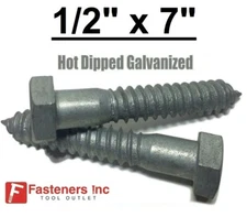 (Choose Qty) 1/2" x 7" Hot Dipped Galvanized Hex Head Lag Bolt Screw HDG