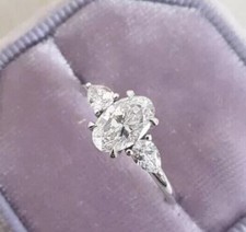 Three-Stone Women Engagement Ring Pear Cut Simulated Diamond 925Sterling Silver