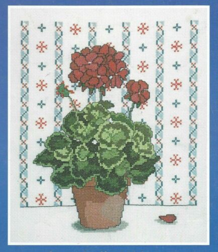 GERANIUM--Red Flowers in an Orange Pot--Wallpaper--Counted Cross Stitch  Pattern | eBay