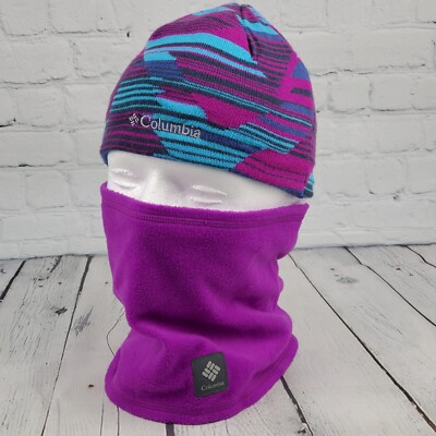 Columbia Beanie Skull Cap Hat Youth Purple Reversible With