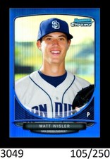 1-2013 BOWMAN CHROME BLUE REFRACTOR MATT WISLER REDS /250 QTY