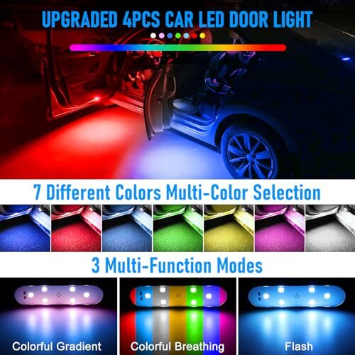4PCS Car LED Lights Interior Wireless, 7 Colors Interior Car Lights with 6 - Picture 2 of 8