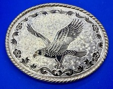 Vintage Etched Mixed Metal Color Majestic American Bald Eagle Belt Buckle W USA