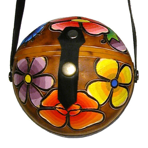 Embellished, Etched Gourd Purse Crafted by Artisans in Peru - Picture 2 of 6