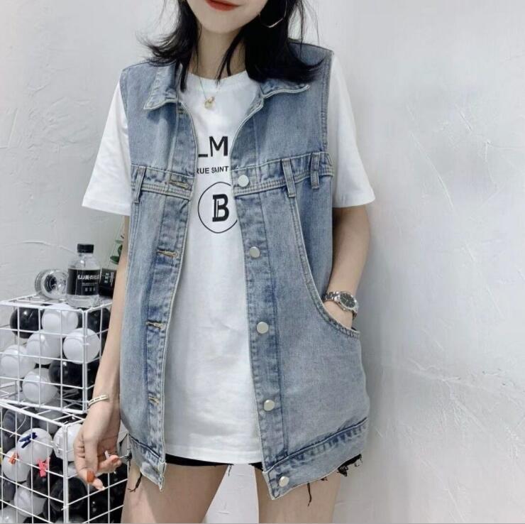 New Women's Vest Cowboy Denim Waistcoat Girl Sleeveless Coats
