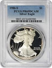 1986-S $1 American Silver Eagle PR69DCAM PCGS