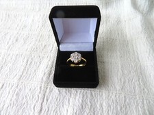 TRU DIAMONDS, FLOWER DESIGN RING, LAB CREATED STONES, SIZE Q 1/2, 2.9gs