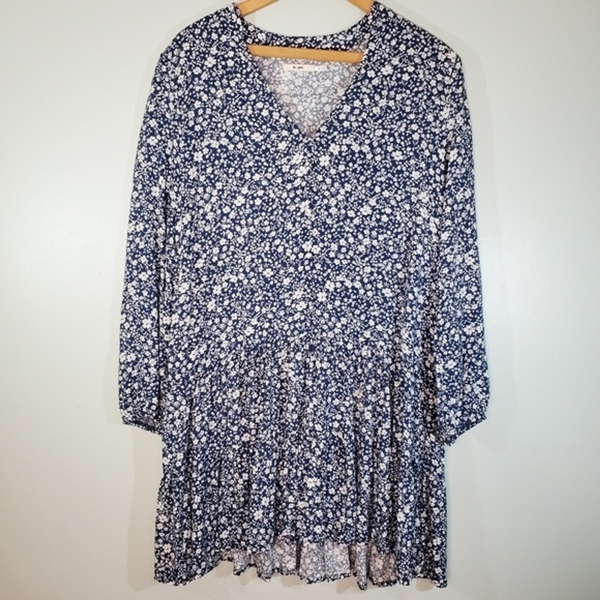 Francesca's Mi Ami Blue White Boho Floral Long Sleeve Dress M | eBay