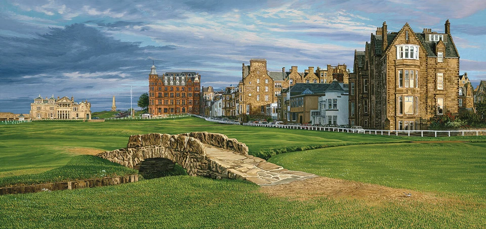"The 18th Hole Swilcan Bridge the Royal and Ancient Golf" Linda Hartough Canvas - Image 1 of 1
