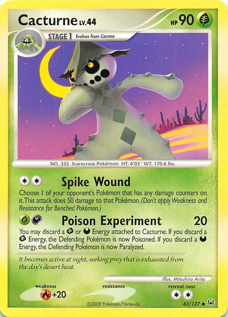 CACTURNE 42/127 - NON-Holo UNCOMMON - PLATINUM - 2009 NINTENDO Pokemon Card - NM