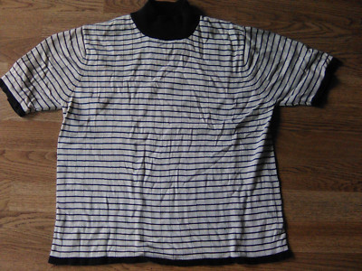 Vintage 50s 60s Mod Knitted Ringer Shirt Women L Silk Retro White
