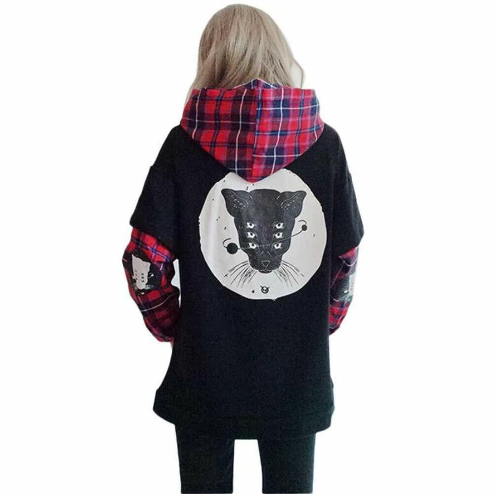 Exp di de Paris Capuche Sweat Pull Mi Saison Renard Loup Ecossais Femme Goth