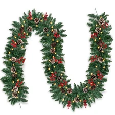9FT Christmas Garland Decorations with 100 Lights 8 Modes Artifical Lighted C...