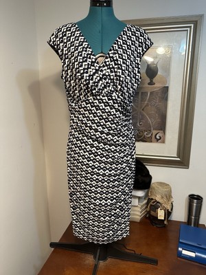 Lauren Ralph Lauren Black White Stretch Cap Sleeves Ruched