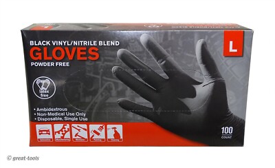 400 (4X100) Auto Wurks Black Vinyl/Nitrile Blend Powder/Latex Free Gloves F/Ship