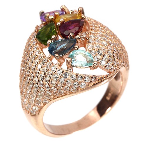 925 Sterling Silver Ring Pear Sapphire Chrome Diopside Topaz Gemstone Jewelry 6 - Picture 2 of 9