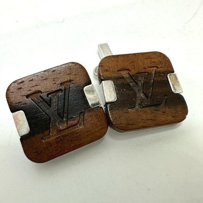 ルイ ヴィトン LOUIS VUITTON LVロゴ カフス. LOUIS VUITTON LV Logo Cufflinks Men Cuffs Brown Wood Silver Square