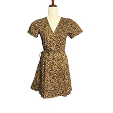 Madewell Tan and Black Leopard-Print Wrap Mini Dress Size XS-M 1263