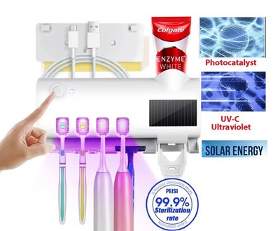 UV Light Sterilizer Toothbrush Holder Cleaner & Automatic Toothpaste Dispenser