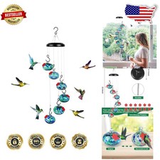 Hand-Blown Glass Hummingbird Feeder Wind Chimes - Bee Resistant, Never Leak G...