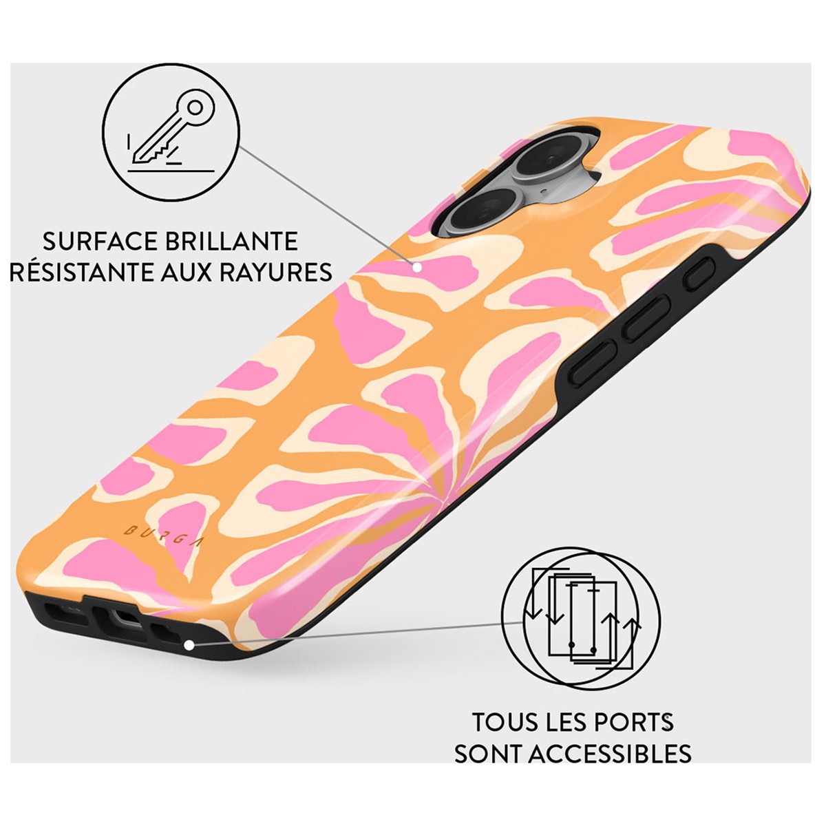 Coque antichoc iPhone 16 robuste Aloha Rose avec bords surélevés anti-rayures