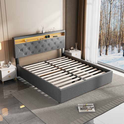 Polsterbett 160x200cm Doppelbett Bettgestell mit Bettkasten USB/LED-Licht Modern - Bild 16 von 19