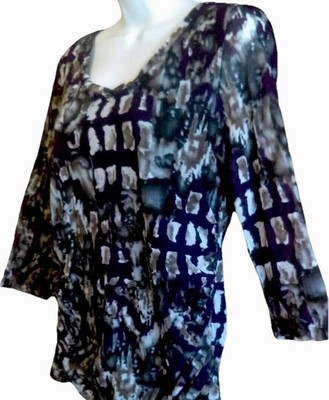 GNW Top L Wearable Art print layered nylon stretch knit Shirt Whimsigoth Y2K