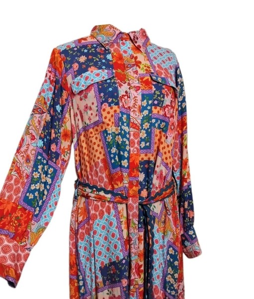 Joop & Gypsy Vibrant Maxi Shirt Dress Sz10 Belted Long Sleeve Resort Occasion 