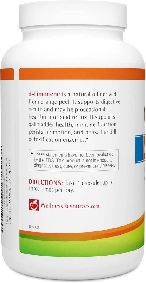 Cápsulas de D-Limoneno Alta Potencia 1000Mg, 120 Cápsulas - Extracto de Cáscara de Naranja para Foto 4 de 4