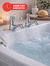 Chrome Bath Taps Pair Traditional Bathroom Hot Cold Lever | Fast UK Delivery